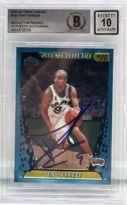 Tony Parker Beckett Witnessed Signed 2001-02 Topps Chrome RC Autograph Grade 10 - Image 1 of 2