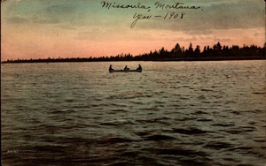 VINTAGE POSTCARD- MEN FISHING ON SILVER LAKE, MISSOULA, MONTANA BK80 - Picture 1 of 2