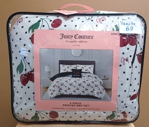 Juicy Couture Polka Dot & Red Cherries & Logos KING Set Comforter,Shams &Pillow - Picture 1 of 7
