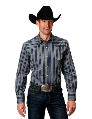 Camisa Roper Western Para Hombre L/S Rayas A Presión Azul 01-001-0044-0675 BU Foto 1 de 2