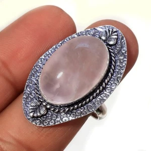 Rose Quartz Gemstone Handmade Ethnic Thanksgiving Gift Jewelry Ring 8.25" PG 146 - Picture 1 of 5