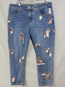 Pilcro Pilcro The Slim Boyfriend Jeans Patchwork Embroidery size 32 denim light - Picture 1 of 14