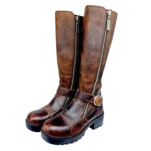 Botas Harley Davidson vintage para mujer 6 cuero marrón tacón alto hasta la rodilla Steampunk - Imagen 1 de 13