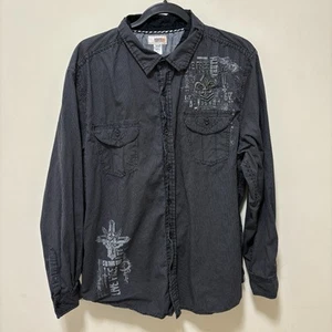 Vtg Route 66 Gray Long Sleeve Striped Graphic Button Down Shirt Men's Size XL - Picture 1 of 7