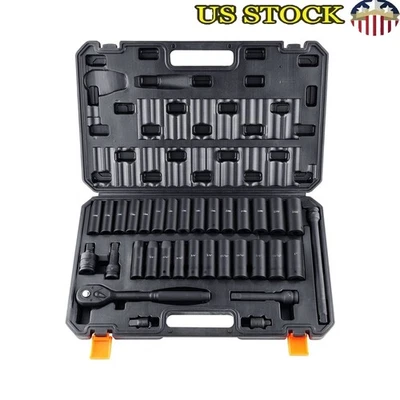 1/2" Drive 33pc Impact Socket Set Cr-V Steel Heavy Duty Toolbox Auto Repair New - Image 1 of 4