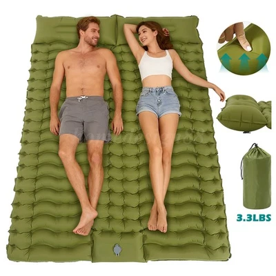 Double Camping Sleeping Pad Ultralight Camping Mat W/ Pillow Inflatable Portable - Image 1 of 4