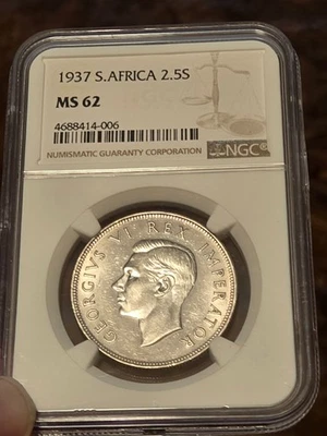 1937  South  Africa 2 1/2 Shillings NGC MS 62  "HARD TO FIND " - Image 1 of 2