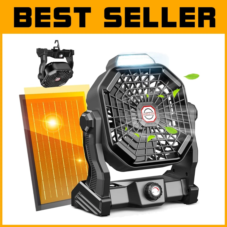 Battery Powered Outdoor Tent Fan, Solar Camping Essentials - Image 1 of 4