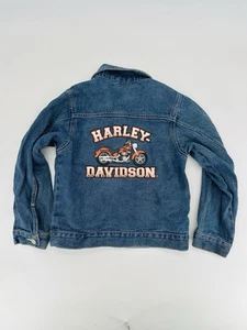 Vintage Harley-Davidson Kids Denim Biker Jacket Size Youth 6/7 - Picture 1 of 9
