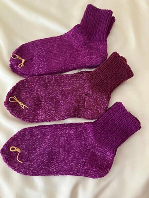 Meias de cama 50% cashmere/50% lã extra fina feitas à mão borgonha macia unissex M/G - Imagem 1 de 4