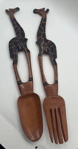 Holzgiraffe Serviergeschirr 13 Zoll große Gabel & Löffel Küchengeschirr - Bild 1 von 15