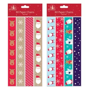 80 Snowflake Santa CHRISTMAS PAPER CHAINS Hanging Decoration Tree Assorted Strip - Picture 1 of 1