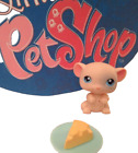 Littlest Pet Shop LPS # 102 Pink Mouse with Dish of Cheese