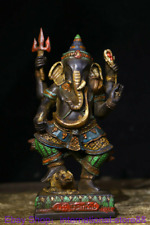 7.4" Old Tibetan Copper Painting Buddhism Ganesha Elephant God Buddha Sculpture