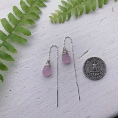 Natürliche Rosenquarz Birnenform Edelstein Perlen Handarbeit Silber Einfädler... - Bild 1 von 4