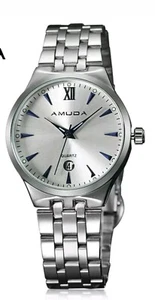 AMUDA Herren Quarz Armbanduhr Silber Stahl Kalender Wasserdicht Herren Geschäftsuhr - Bild 1 von 6