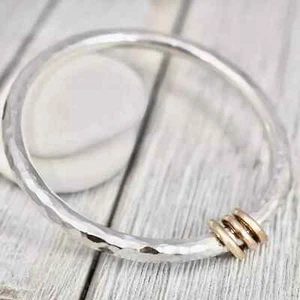 Solid 925 Sterling Silver Beautiful Handmade Women Lovely Gift Bangle, M1398 - Picture 1 of 7