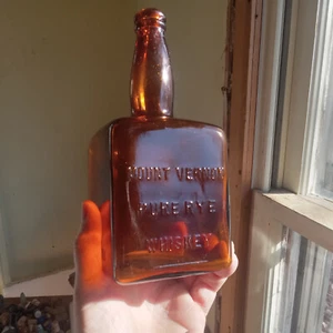 QUART MOUNT VERNON PURO CENTENO WHISKY SOPLADO A MANO AÑOS 1890 BOTELLA BRILLANTE COMO NUEVA - Imagen 1 de 10