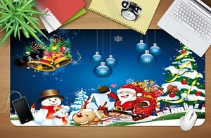 3D Happy Santa Snowman Bell G730 Christmas Non-slip Desk Mat Keyboard Pad Amy - Picture 1 of 7