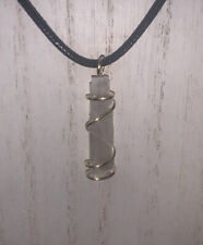 Handmade Selenite Stick Pendant Gold Tone Wire Protection Stone Necklace Reiki
