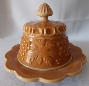 Chocolate Slag Glass Grape & Cable Covered Butter Dish - Picture 1 of 6