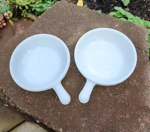 Juego de 2 cuencos Glasbake vintage vaso de leche blanco con asas sopa de chile EE. UU. - Imagen 1 de 10