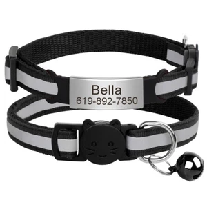Reflective Breakaway Cat Collar with Bell Custom Personalized Engraved Name Tag - Picture 1 of 22