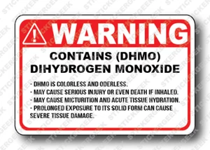 Pegatina de advertencia CONTIENE MONÓXIDO DE DIHIDRÓGENO DHMO botella de agua pegatina - Imagen 1 de 1