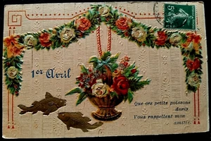 N°790/86  1 Carte Postale Ancienne  Poisson d'Avril Chromo Gaufrée et Découpis - Imagen 1 de 2