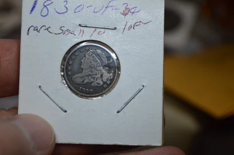 1830 Bust Dime.  Fine + Detail.  Holed Cover