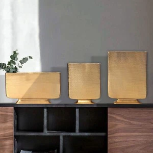 Vase 3er Set FineBuy Blumenvase Aluminium Silber Tischvase Dekovase Modern Eckig - Bild 1 von 7