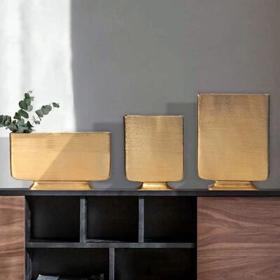 Vase 3er Set FineBuy Blumenvase Aluminium Silber Tischvase Dekovase Modern Eckig - Bild 1 von 4