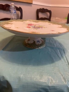 Bareuther Waldsassen Bavaria Germany Porcelain CAKE STAND Painted Flowers Gilt A - Picture 1 of 6
