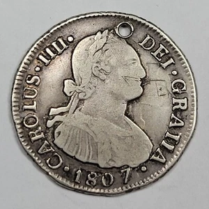 1807 Chile Santiago 2 Reales So Semi Key Date Scarce Holed Better Grade *J175 - Picture 1 of 2