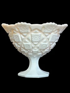 Westmoreland Milk Glass Footed Compote Bowl Quilt Pattern Candy Dish Vintage - Picture 1 of 5