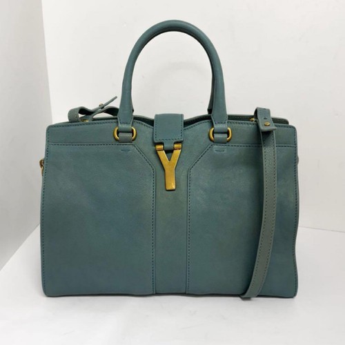SAINT LAURENT (YSL) Borsa a mano YVES SAINT LAURENT Cabas Chic 2 vie tracolla pelle blu RARA
