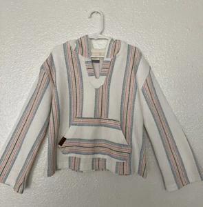 Roxy Girl Call Of The Ocean Poncho Hoodie Size 7 White Orange Blue/Striped - Picture 1 of 8