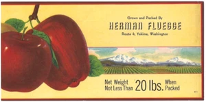 Original HERMAN FLUEGGE half box apple crate label Yakima Washington - Picture 1 of 2