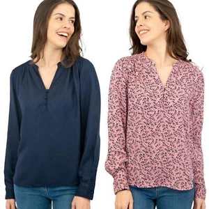 M&S Womens Blouse Top Navy Blue Jacquard Pink Floral Cuff Buttons V Neck - Picture 1 of 11