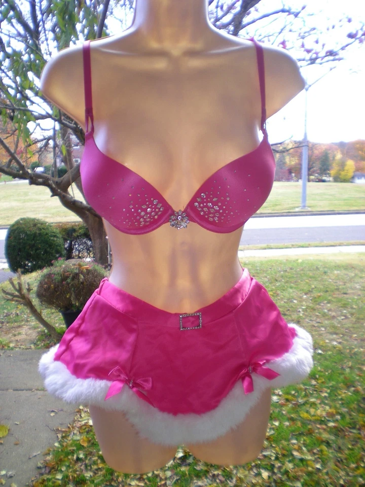 Victoria's Secret Santa Bebé Falda y VS Brillante Estrás Sujetador Push-Up 32B CONJUNTO Foto 1 de 4