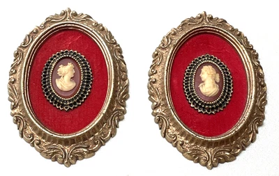 Arabesque by Burwood 4445 Cameo Oval Red With Gold Frame Wall Plaques 4 X 5.5” - Image 1 of 4