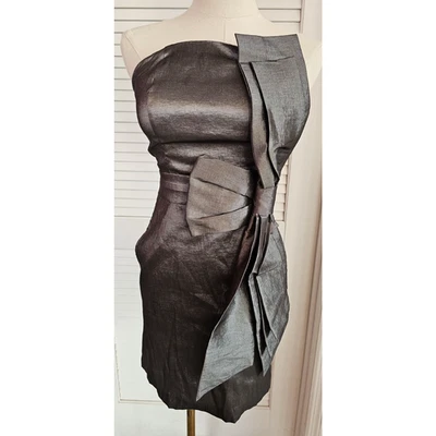 NEW Twentyone Metallic Silver Stretch Pocket Strapless Bow Prom Dress SMALL S SM - Image 1 of 4