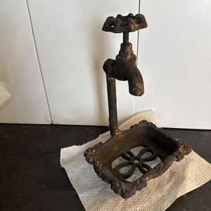 Vtg Style Cast Iron Sink Faucet Soap Dish Holder Farm House Faux Patina Garden - Picture 1 of 14