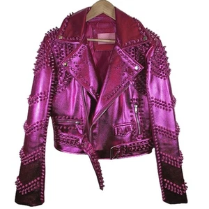 AZALEA WANG Pink SOFI-X Faux Vegan Leather Studded Moto Jacket S - New No Tags - Picture 1 of 13