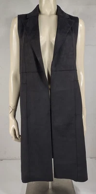 NUEVO CON ETIQUETAS Magaschoni Negro Imitación Cuero Sin Mangas Plumero Chaqueta Damas Talla Pequeña Foto 1 de 4