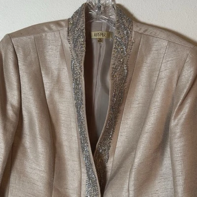 Chaqueta Blazer Kasper Oro Champagne Para Mujer Talla 16 Abrigo de Noche Brillante con Cuentas Foto 1 de 4