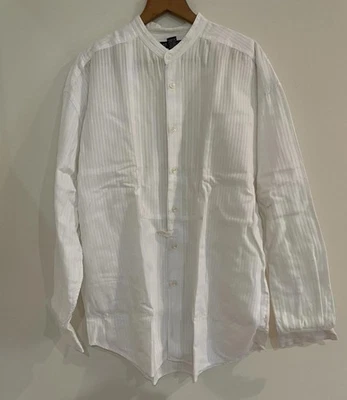Mens White Shirt Medium Collarless Grandad Shirt Cotton Structure Vintage Y2K - Image 1 of 4