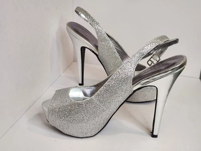 Zapatos de salón Michaelangelo platino brillo con cordones para mujer talla 8,5 tacón peeptoe  Foto 1 de 4