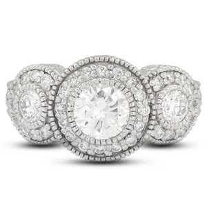 2.35ct D/VS2 Round Natural Certified Diamonds White Gold Halo Three Stone Ring - Picture 1 of 3