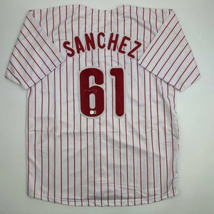 Autographed/Signed Cristopher Sanchez Philadelphia Pinstripe Jersey Beckett COA - Picture 1 of 4